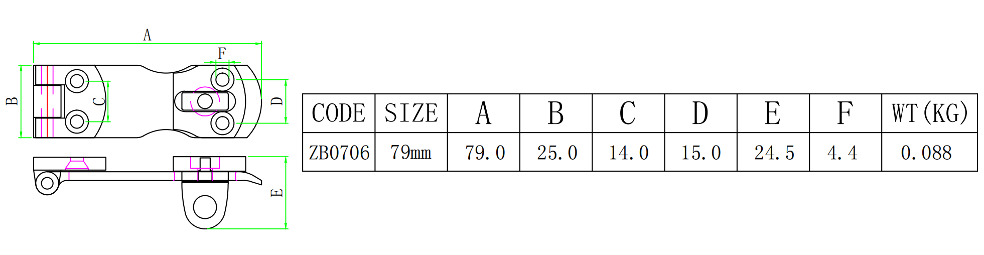 ZB0706旋转门搭扣-尺寸图