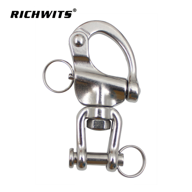 Schwenkbacken-Schnappschäkel, Rigging-Hardware, Edelstahl, 70 mm, 87 mm, 128 mm