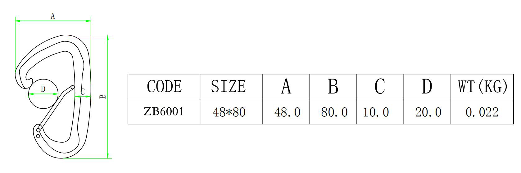 12KN zugfester Aluminium-Campingkarabiner