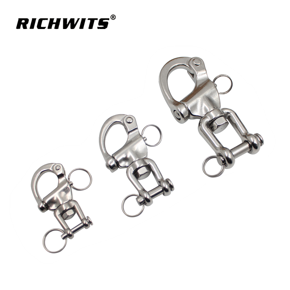 Schwenkbacken-Schnappschäkel, Rigging-Hardware, Edelstahl, 70 mm, 87 mm, 128 mm